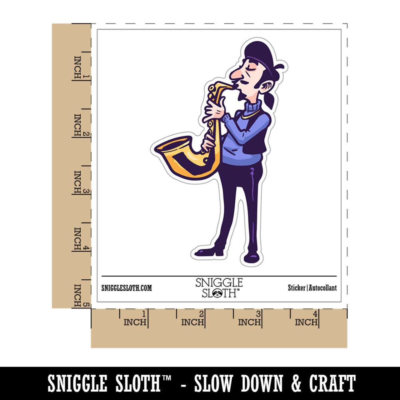 Water Bottle Sticker Set Cool Jazz Man Musician Playing Saxaphone Music Cute Waterproof Vinyl Stickers Pack Decal, Skateboard, Laptop, Car, Window, Bumper - 5 Pack